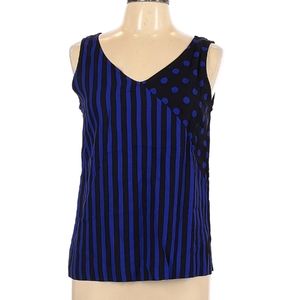 NEW CAGE Sleeveless Geometric Print Blue & Black Top Shirt Blouse Lady's M
